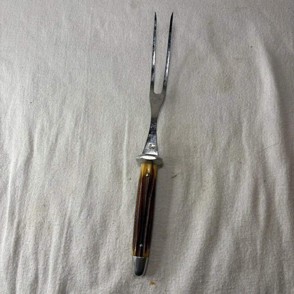 Vintage Queen Cutlery Co. Carver Fork Stainless With Stag Handles